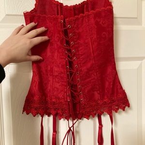 Fredericks of hollywood red embroidered corset pre owned